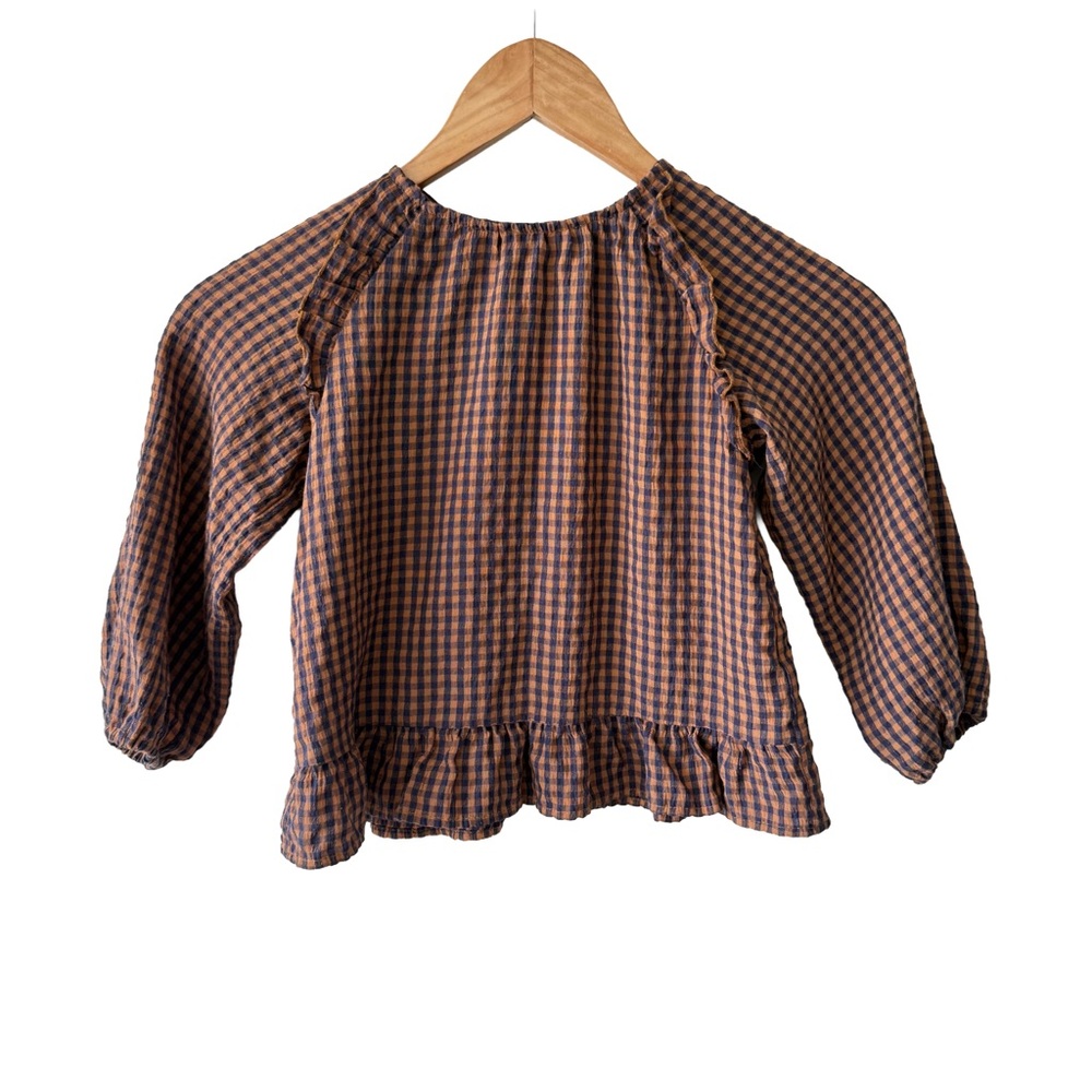 Zara Kids Plaid Peplum Long Sleeve Ruffle Hem & Buttons Down Back 4/5 years
